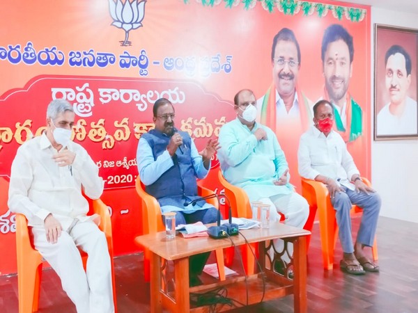 BJP Andhra Pradesh unit president Somu Veerraju addressing a press conference on Monday. (Photo/ANI)