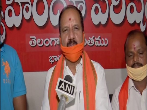 Ramaraju, President, Vishwa Hindu Parishad Telangana speaking to ANI on Tuesday. (Photo/ANI)