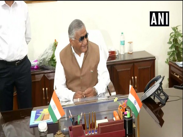 Former Army Chief General (Retd) VK Singh takes charges as MoS for the Ministry of Road Transport and Highways in New Delhi on Monday. 
