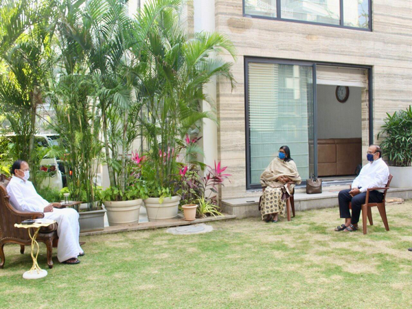 Vice President, M Venkaiah Naidu holds a meeting at his residence in Hyderabad (Photo: Twitter)