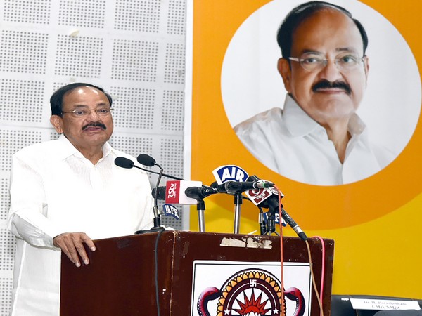 Vice President M Venkaiah Naidu speaking at an event in Vishakhapatnam, Andhra Pradesh, on Sunday. (Photo courtesy: PIB)