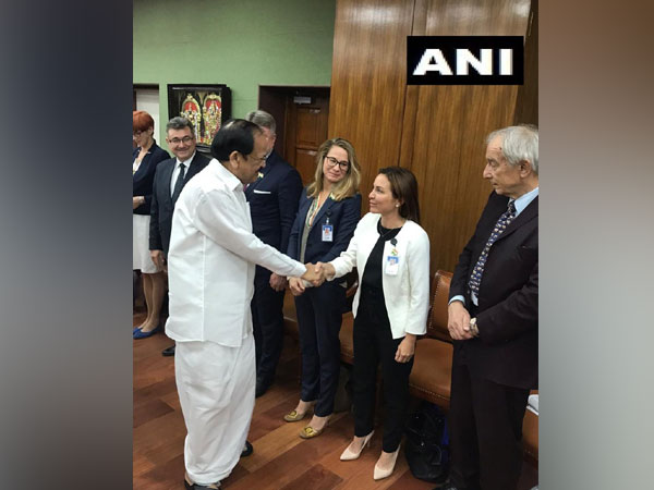 Vice President Venkaiah Naidu meets European Parliament members in New Delhi on Monday. (Photo/ANI)