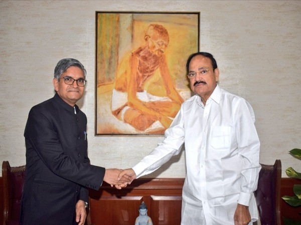 Vice President M Venkaiah Naidu meets Upenedr Singh Rawat, India's Ambassador designate to Panama in New Delhi on Wednesday. (Photo credit: Vice President of India Twitter handle)