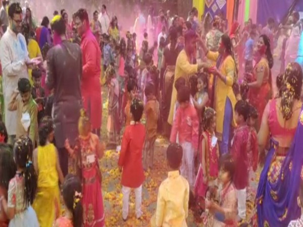 Visuals of Holi Celebration from the Prince Ashokraje Gaekwad School, Vadodara (Photo/ANI)