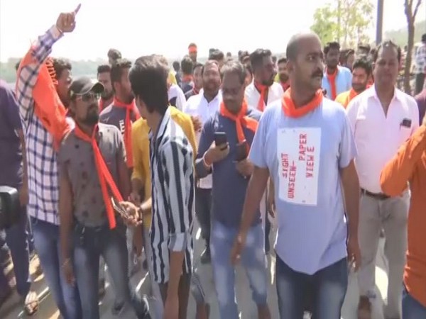 VHP protesting against Valentine's Day on Friday in Ahmedabad. Photo/ANI 