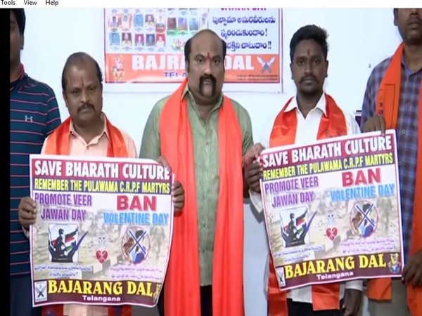 Hyderabad unit of Bajrang Dal asks people to not celebrate Valentine's Day. Photo/ANI