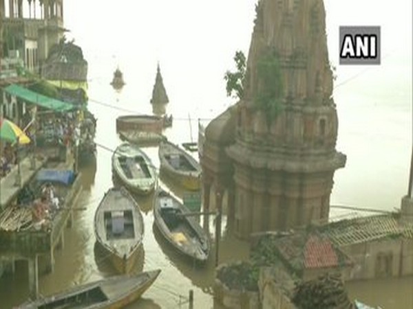Varanasi: Ghats on the banks of Ganga have been submerged due to increase in water level of the river. [Photo/ANI]