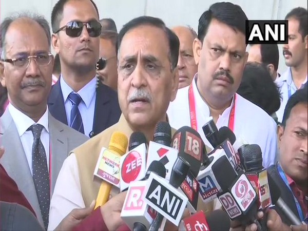 Chief Minister of Gujarat Vijay Rupani speaking to reporters on Monday. Photo/ANI