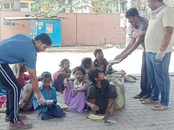 Essential grocery items being distributed to the needy by RSS in Bengaluru on Saturday.