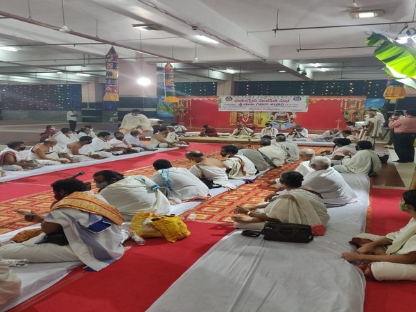 Visuals from the Veda Sabha organised in Kanaka Durga temple on Saturday. Photo/ANI