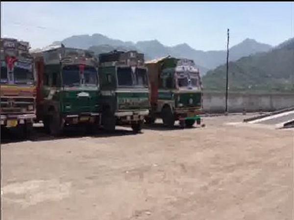 Trucks parked at Cross LOC trade center on Tuesday