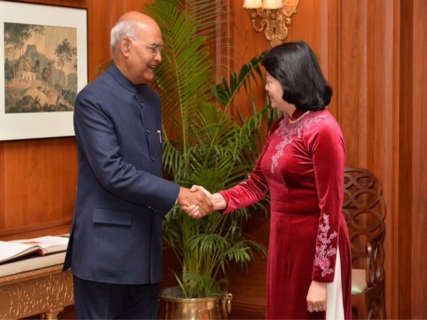 Vice President of Vietnam Dang Thi Ngoc Thinh met President Ram Nath Kovind at Rashtrapati Bhavan on Thursday in New Delhi. Photo/ANI