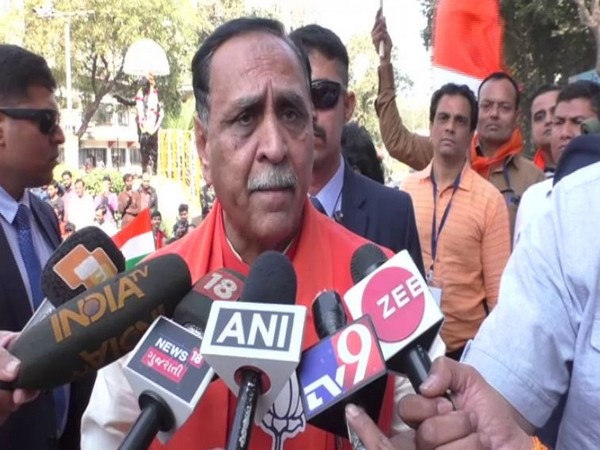 Gujarat Chief Minister Vijay Rupani talking to reporters here on Saturday at a pro-CAA rally.
