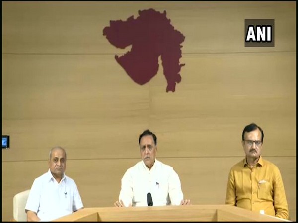 Gujarat Chief Minister Vijay Rupani addressing a press conference on Tuesday. Photo/ANI