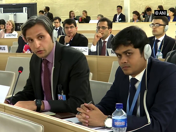 Vimarsh Aryan, First Secretary in the External Affairs Ministry, speaking at the UN Human Rights Council meeting in Geneva on Tuesday. Photo/ANI