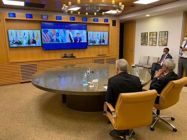 Virtual meeting of four Foreign Minister's - S Jaishankar, Yair Lapid, Abdullah bin Zayed Al Nahyan, and Antony Blinken. (ANI)