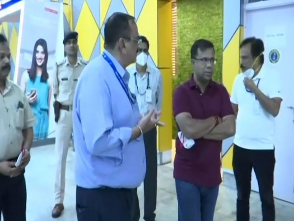 Goa Health Minister Vishwajit Rane inspected screening facilities at Dabolim Airport. Photo/ANI