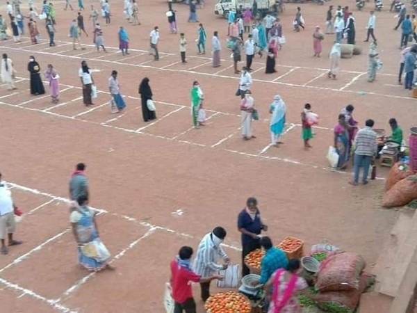 Social distancing observed at Rytu Bazaars in Vizianagaram.