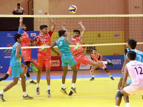 Haryana boys volleyball team in action against TN during KIYG 2021 (Image: SAI/MYAS)
