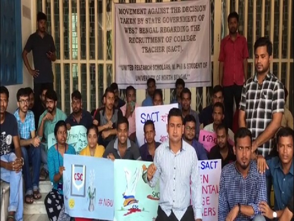 North Bengal University students continue protest against regularising guest teachers. Photo/ANI