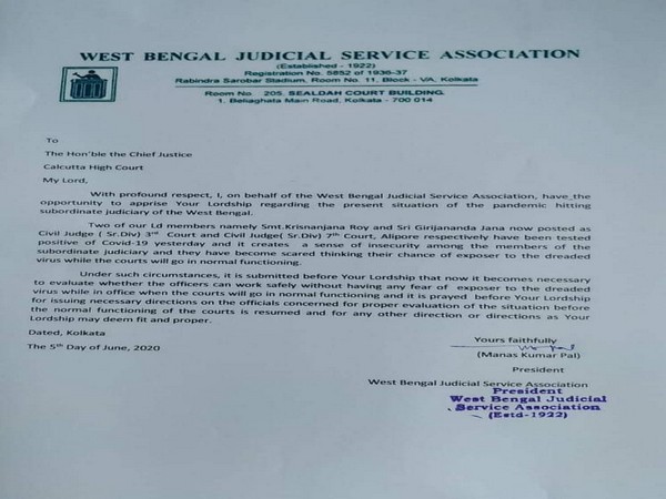 Letter written by WBJSA to Calcutta High Court's Chief Justice.