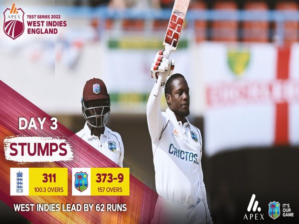 Nkrumah Bonner after scoring a century in Antigua Test (Image: Windies Cricket Twitter)