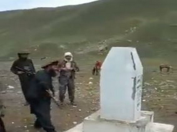 Taliban destroying border pillar built by Pakistan. 