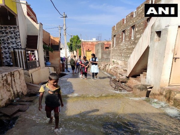 Waterlogging in Badami, Karnataka after a pond overflowed due to heavy rainfall.