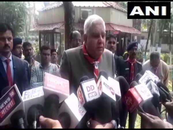 West Bengal Governor Jagdeep Dhankha talking to reporters on Sunday.