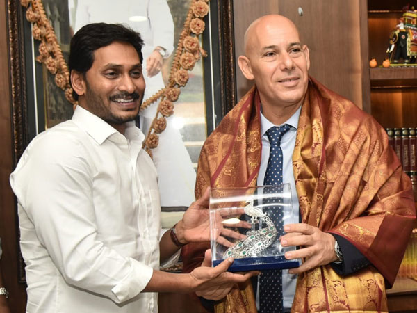 Chief Minister YS Jaganmohan Reddy and Israeli Ambassador Ron Malka in Tadepalli on Thursday. 