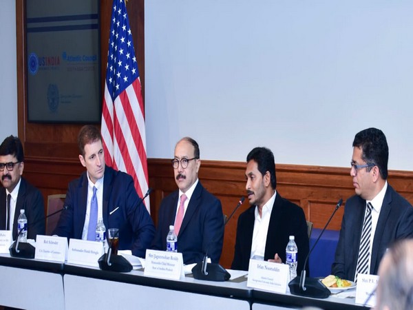 CM Jagan Mohan Reddy with Indian Ambassador to the US,  Harsh V Shringla, and business representatives in Washington on Saturday. 