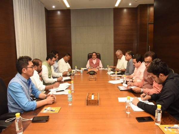 BJP working president JP Nadda held a meeting with party workers on Thursday. Photo/ANI