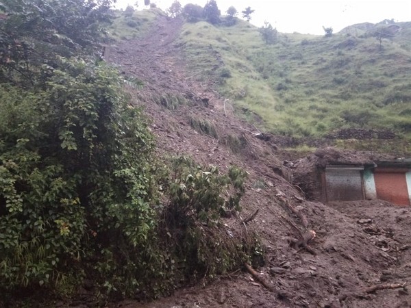 A visual of the landslide occurred at Kumaratoli road in Uttarakhand on Friday. Photo/ANI