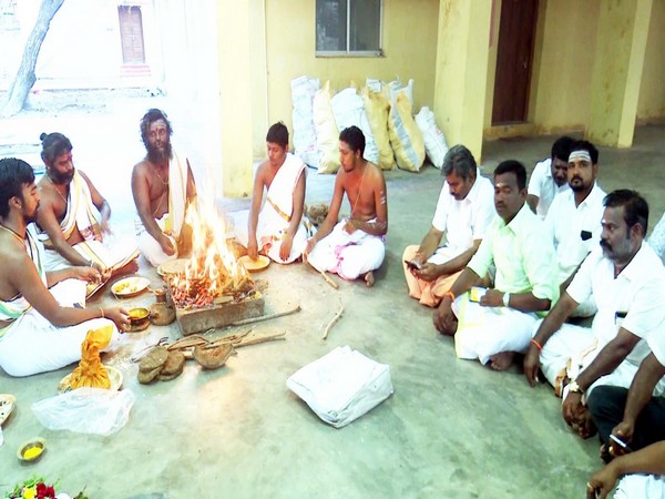 State BJP members performing special pooja on Prime Minister Narendra Modi’s birthday on Tuesday. Photo/ANI