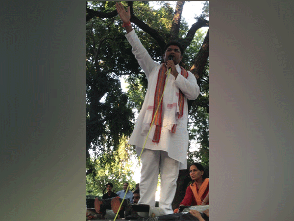 Former HPCC chief Dr Ashok Tanwar addressing the party workers in New Delhi on Wednesday. Photo/ANI
