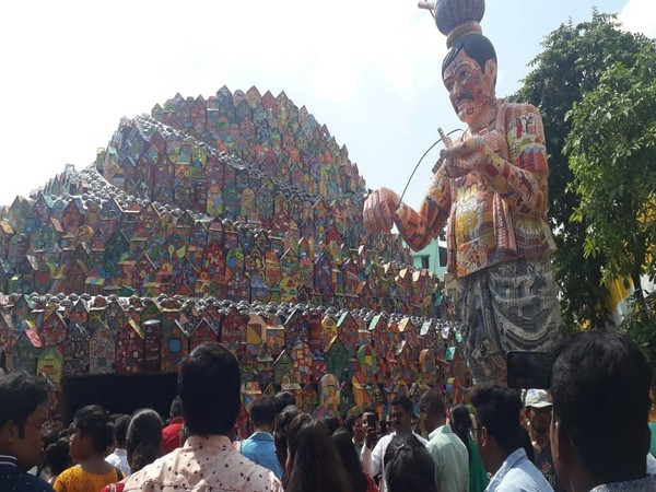 The Durga Puja pandal in Kolkata has been decorated with over 400 letter boxes. Photo/ANI