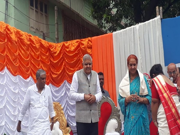 West Bengal Governor Jagdeep Dhankar at a puja pandal in Hoogly on Monday. Photo/ANI