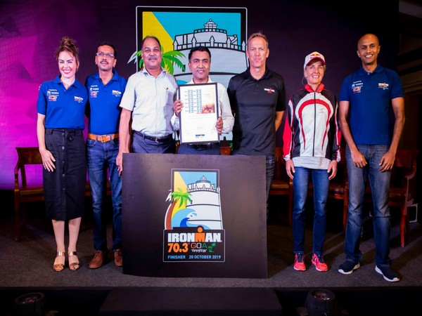 Pramod Sawant releases commemorative IRONMAN 70.3 postal stamp here on Thursday. 