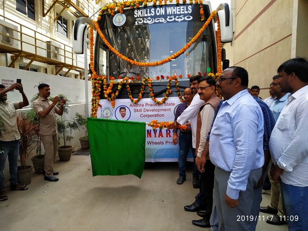 Andhra Pradesh State Skill Development Corporation launched 'Skills on Wheels' bus on Thursday. Photo/ANI