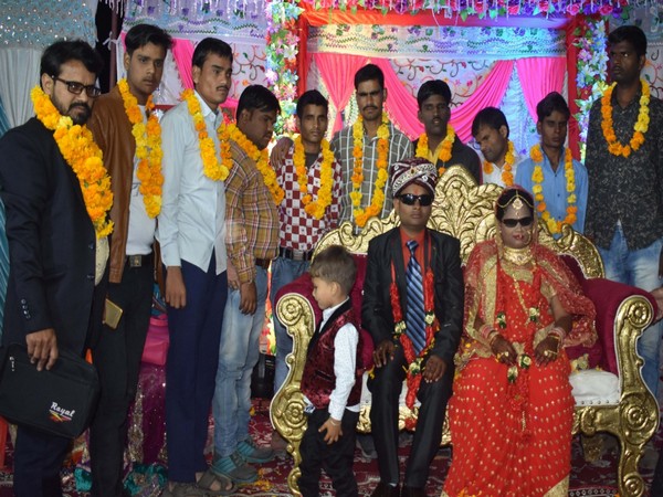 The wedding ceremony of the blind couple in Chhattisgarh on Thursday.
