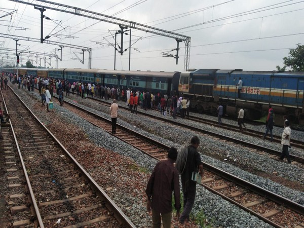 The derailed train at Railway Koduru station on Monday