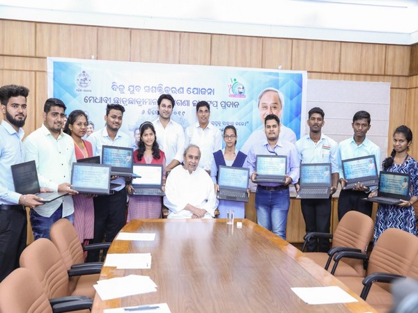 Odisha Chief Minister Naveen Patnaik with the students in Bhubaneswar on Friday.