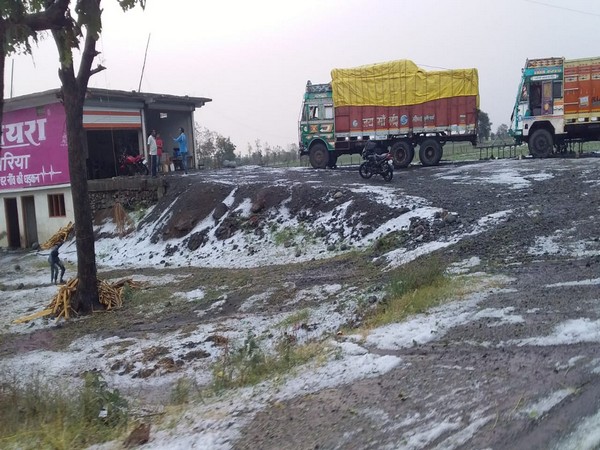 The Dewas region in Madhya Pradesh covered in hail on Friday.