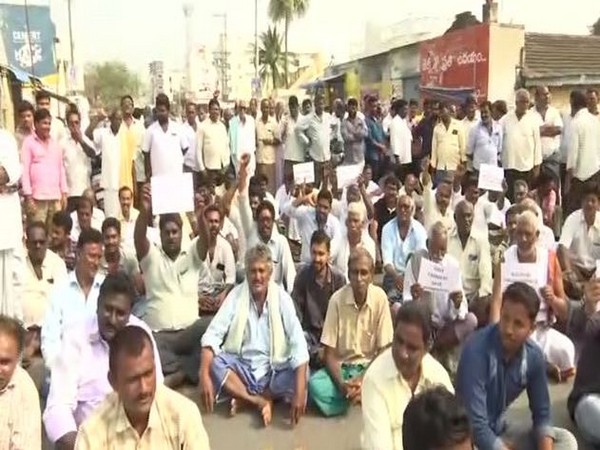 Farmers during the protest at Amaravati on Thursday.