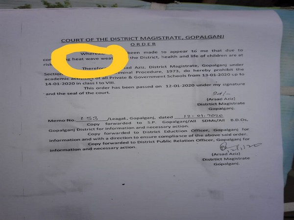 Gopalganj District Magistrate's order (Photo/ANI)