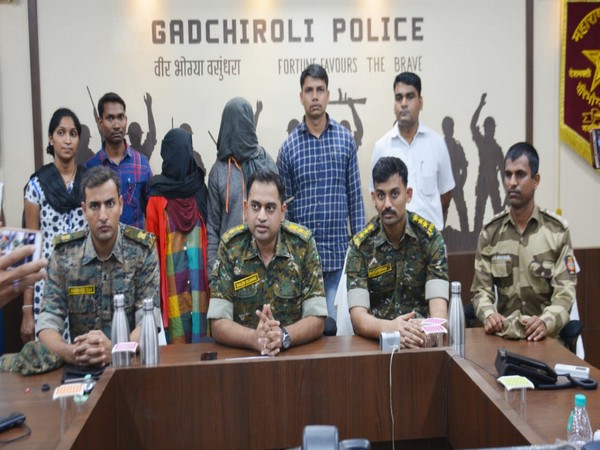 Gadchiroli Police with the arrested Naxaliites on Wednesday. Photo/ANI