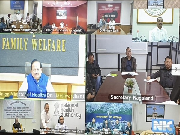 Union Health Minister, Dr Harsh Vardhan during the video conference with the state health ministers. Photo/ANI