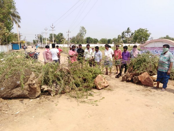 Villagers block road to their village, Atkuru in Ungutur Mandal, Krishna District: Andhra Pradesh