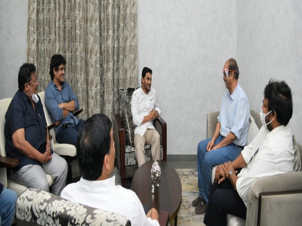 Andhra Pradesh Chief Minister YS Jaganmohan Reddy meets Tollywood actors Nagarjuna, Chiranjeevi and others (Photo/ANI)
