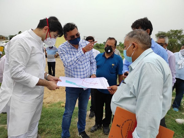 Delhi Jal Board VC Raghav Chadha inspects the 'Water Augmentation Project' at Palla region on Saturday.